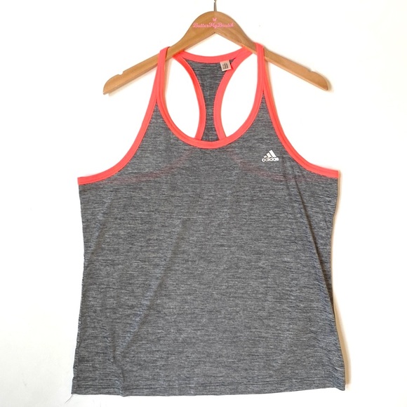 Adidas climalite Racerback Running Tank, Size L, Gray with coral trim, NWOT - Picture 2 of 10